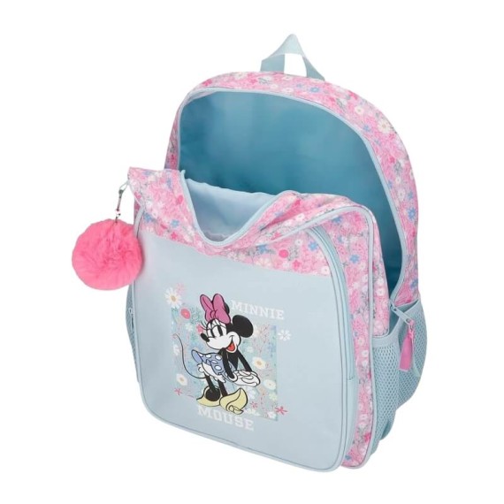Mochila Escolar Adap. 40Cm c/ Carro MINNIE Happy Azul Claro | Ref. 186.49223T2
