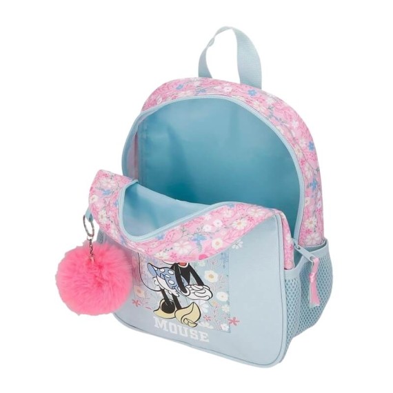 Mochila Pré-Escolar Adap. 28Cm c/ Carro MINNIE Happy Azul Claro | Ref. 186.49221T2