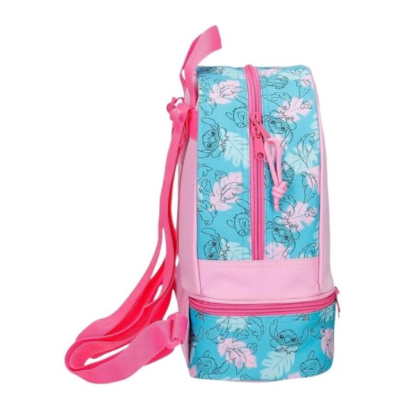 Mochila Pequena 28Cm c/ Porta Merendas STITCH Heart Rosa | Ref. 186.4982742