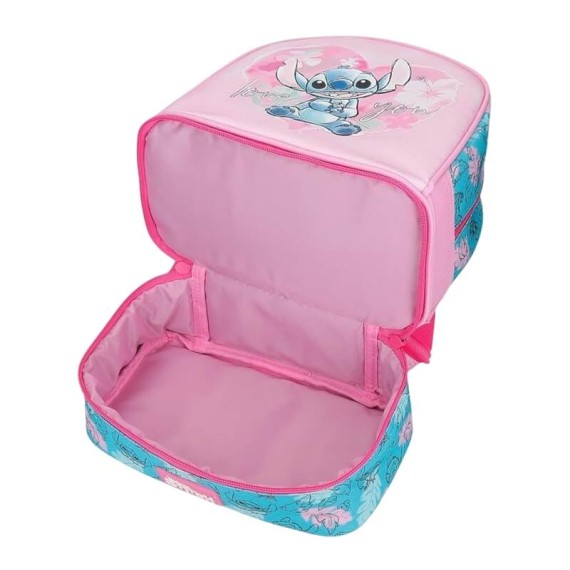 Mochila Pequena 28Cm c/ Porta Merendas STITCH Heart Rosa | Ref. 186.4982742
