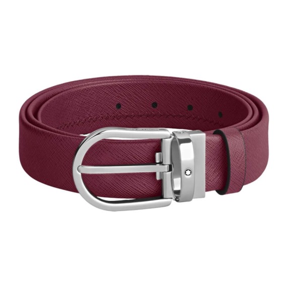Cinto de Couro Saffiano MONTBLANC Fivela Ferradura 35mm Cassis | Ref. 238.199630 Cinto de Couro Saffiano MONTBLANC Fivela Ferradura 35mm Cassis | Ref. 238.199630
