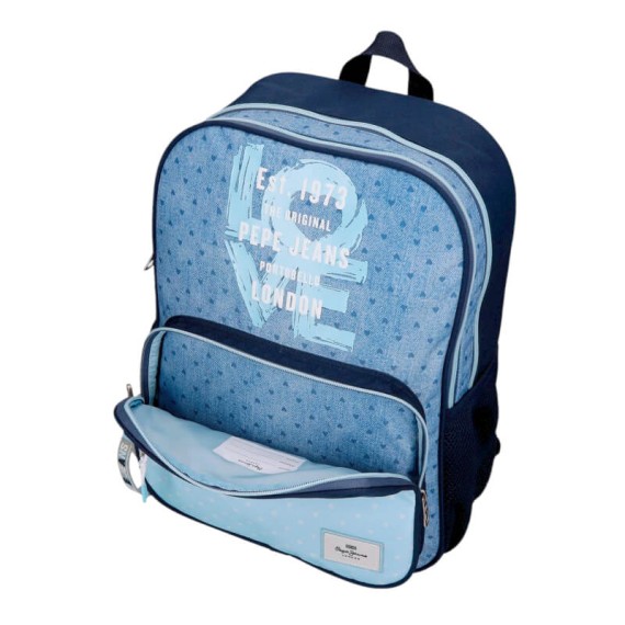 Mochila Escolar 40cm 2C c/ Carro PEPE JEANS Noni Denim Azul Claro | Ref. 186.68222T2