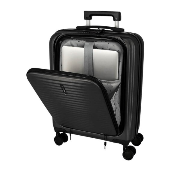 Mala de Cabine c/ Bolso Frontal 55cm 4R MOVOM Dayton Preta | Ref. 186.5351221