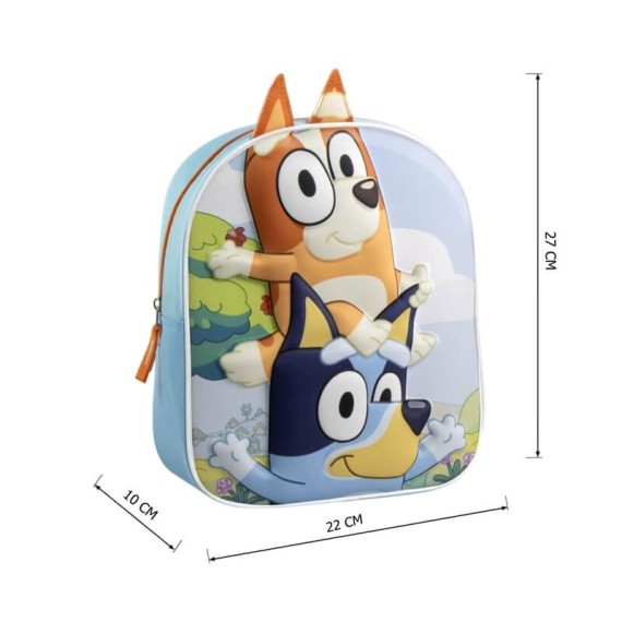 Mochila Infantil 27cm BLUEY 3D Aplicações Azul | Ref. 299.2100005846