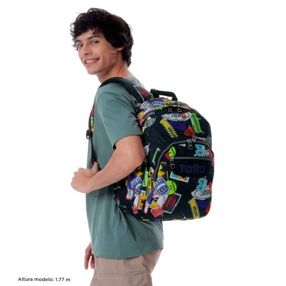 Mochila Escolar Acuareles TOTTO 8C5 Preta | Ref. 330.MA04ECO02116N8C5