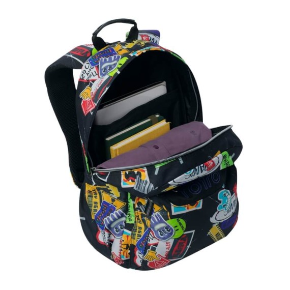Mochila Escolar Acuareles TOTTO 8C5 Preta | Ref. 330.MA04ECO02116N8C5