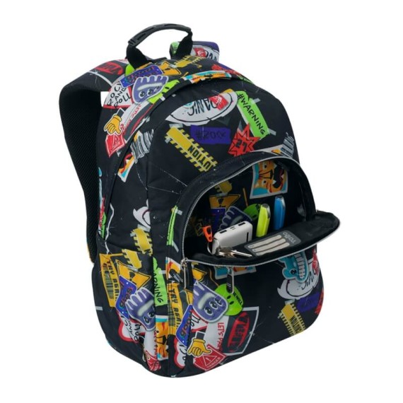 Mochila Escolar Acuareles TOTTO 8C5 Preta | Ref. 330.MA04ECO02116N8C5