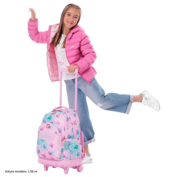 Mochila Escolar Compacta c/ Rodas Renglones TOTTO 1KB Rosa | Ref. 330.MA03ECO00611P1KB