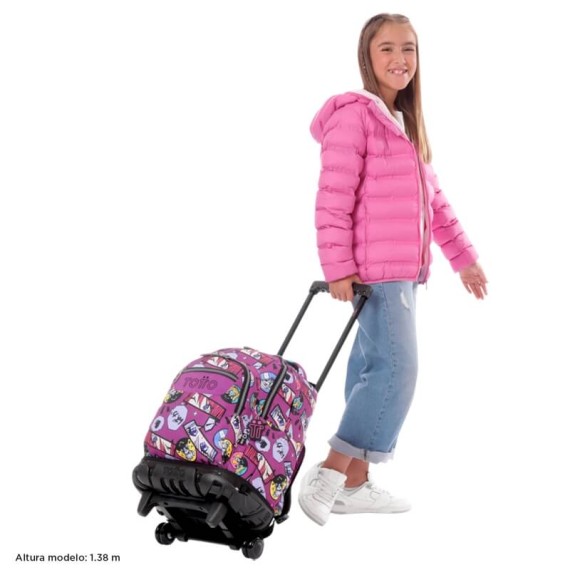 Mochila Escolar Compacta c/ Rodas Renglones TOTTO 1KC Roxo | Ref. 330.MA03ECO00616P1KC