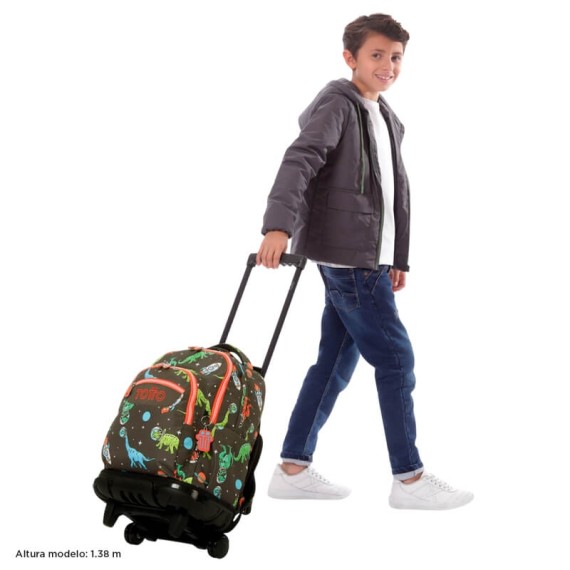 Mochila Escolar Compacta c/ Rodas Renglones TOTTO 1WE Cinza | Ref. 330.MA03ECO00616P1WE