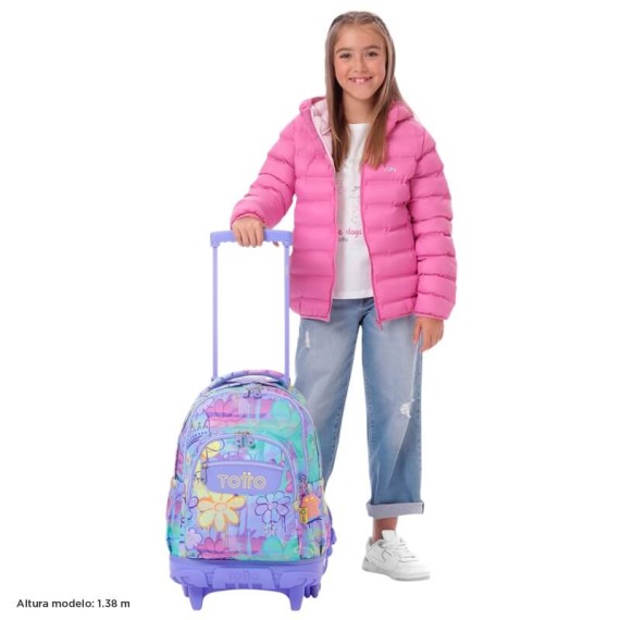 Mochila Escolar Compacta c/ Rodas Renglones TOTTO 5Q8 Lilás | Ref. 330.MA03ECO00616P5Q8
