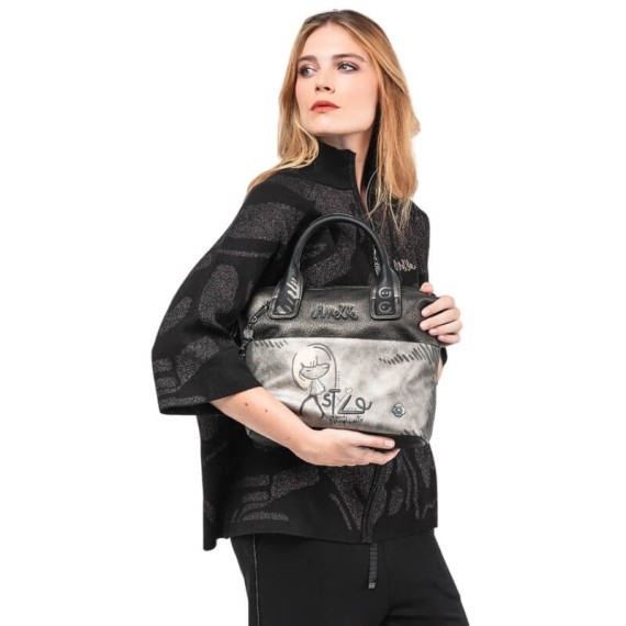 ANEKKE Mala de Mão Pequena c/ Alças Nature Koko Prateada | Ref. 41861-403