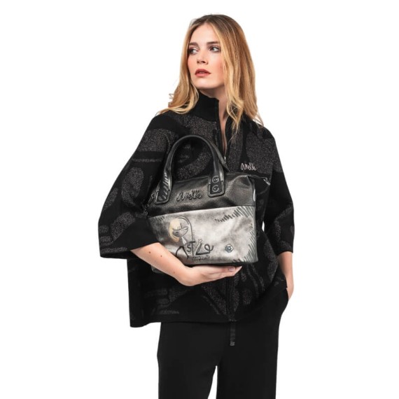 ANEKKE Mala de Mão Pequena c/ Alças Nature Koko Prateada | Ref. 41861-403