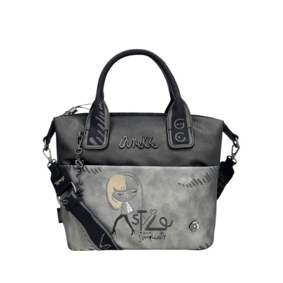 ANEKKE Mala de Mão Pequena c/ Alças Nature Koko Prateada | Ref. 41861-403