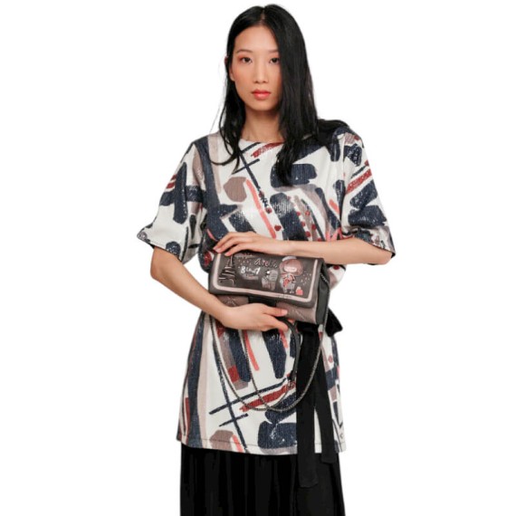 ANEKKE Bolsa de Tiracolo Pequena c/ Pala Mademoiselle Preta | Ref. 280.41803-535