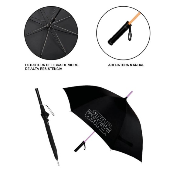 Guarda-Chuva Manual c/ Led no Cabo 53cm STAR WARS Preto | Ref. 299.2400000307