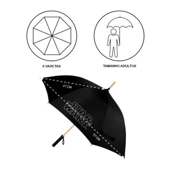 Guarda-Chuva Manual c/ Led no Cabo 53cm STAR WARS Preto | Ref. 299.2400000307