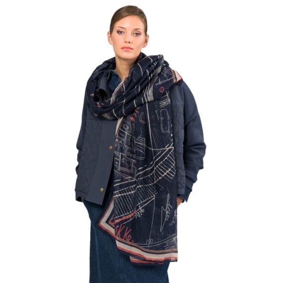 ANEKKE Lenço Retangular Estampado Boutique Azul Marinho | Ref. 280.41480-062