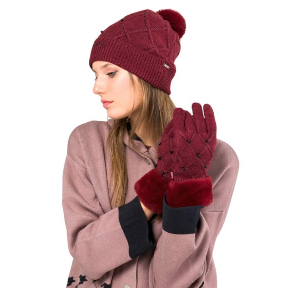 ANEKKE Luvas de Senhora em Malha c/ Detalhes Bordô | Ref. 280.41482-021