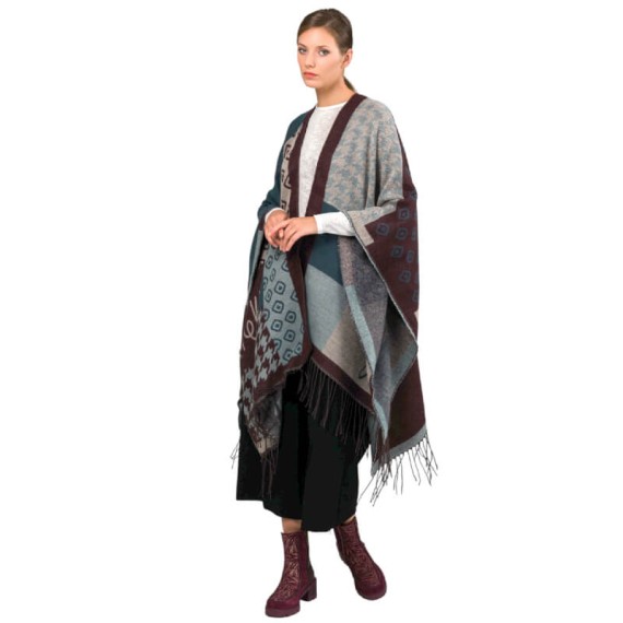 ANEKKE Poncho c/ Franjas para Senhora Azul / Bege | Ref. 280.41284-031
