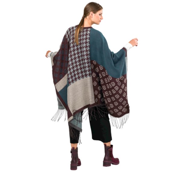 ANEKKE Poncho c/ Franjas para Senhora Azul / Bege | Ref. 280.41284-031