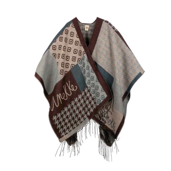 ANEKKE Poncho c/ Franjas para Senhora Azul / Bege | Ref. 280.41284-031