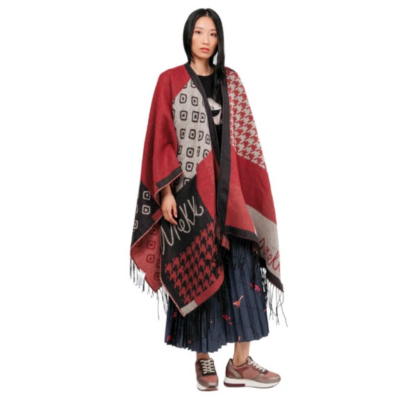 ANEKKE Poncho c/ Franjas para Senhora Bordô / Bege | Ref. 280.41284-032