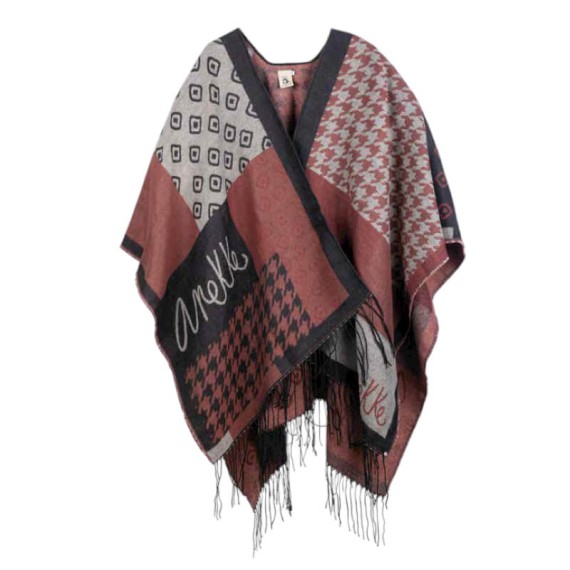 ANEKKE Poncho c/ Franjas para Senhora Bordô / Bege | Ref. 280.41284-032