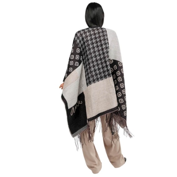 ANEKKE Poncho c/ Franjas para Senhora Preto / Bege | Ref. 280.41284-033