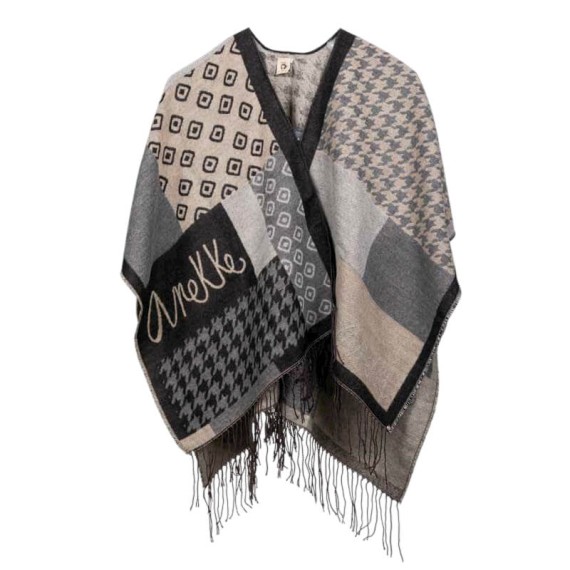 ANEKKE Poncho c/ Franjas para Senhora Preto / Bege | Ref. 280.41284-033