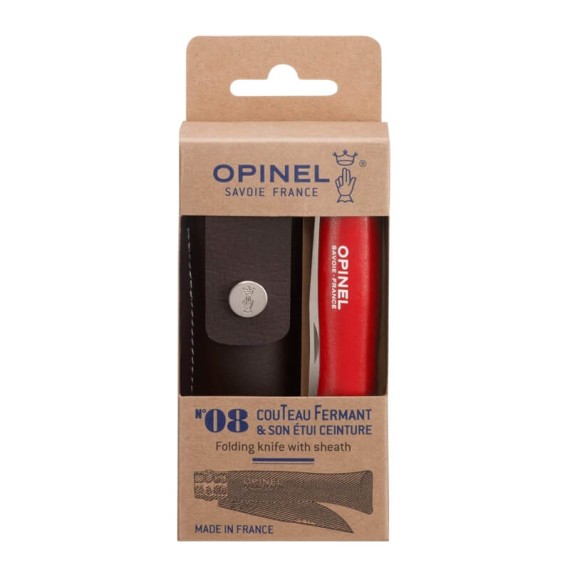 Conjunto Canivete OPINEL N.º 08 Trekking Vermelho c/ cordão + Bolsa | Ref. 314.OP001890