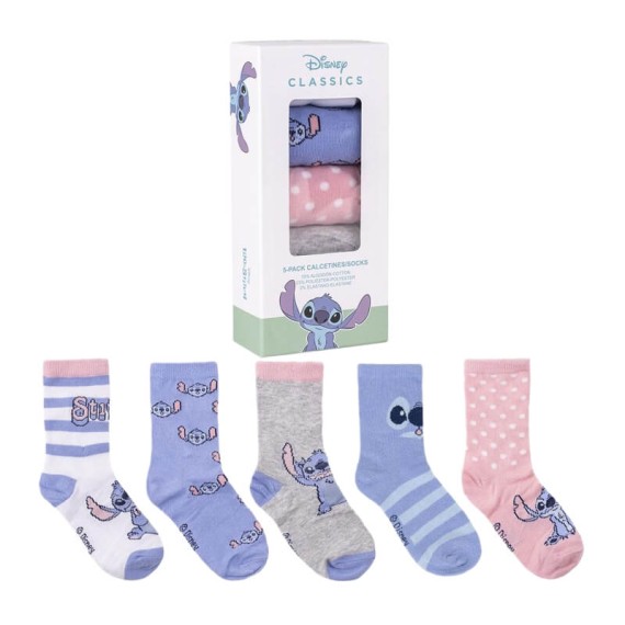 Pack 5 Pares de Meias Estampadas STITCH - Nº 35/38 Azul/Rosa | Ref. 299.2900001548L