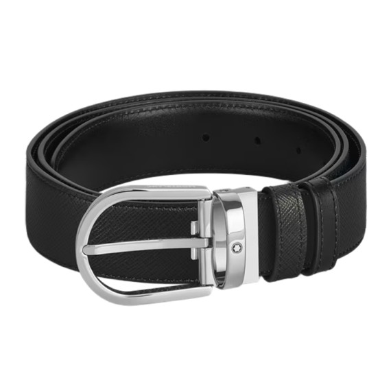 Cinto MONTBLANC Saffiano Fivela Ferradura Reversível 35mm Preto | Ref. 238.198448