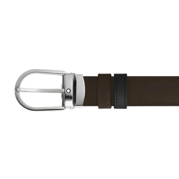 Cinto MONTBLANC Camurça Ferradura Reversível 30mm Castanho/Preto | Ref. 238.220977