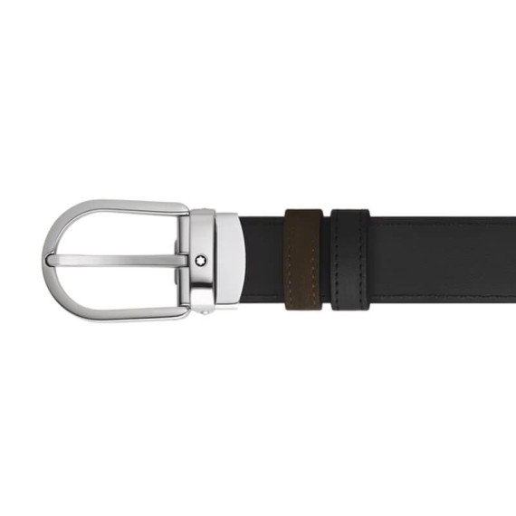 Cinto MONTBLANC Camurça Ferradura Reversível 30mm Castanho/Preto | Ref. 238.220977