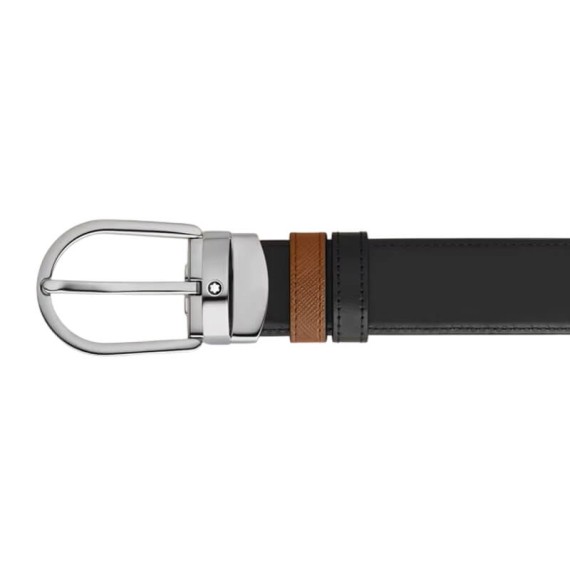 Cinto MONTBLANC Sartorial Leather Reversível 30mm Fauve/Preto | Ref. 238.220964