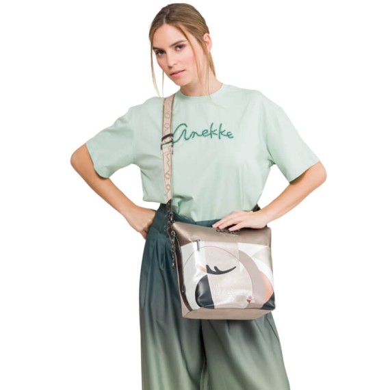 ANEKKE Bolsa Tiracolo Grande c/ Bolso Frontal Eikon Taupe | Ref. 280.42753-248