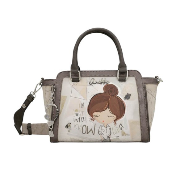 ANEKKE Mala de Mão Alças Curtas c/ Tiracolo Sophia Bege/Prata | Ref. 280.42801-032