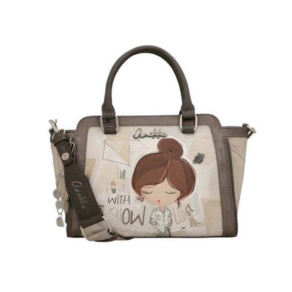 ANEKKE Mala de Mão Alças Curtas c/ Tiracolo Sophia Bege/Prata | Ref. 280.42801-032