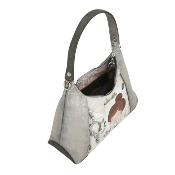 ANEKKE Mala de Ombro Triangular c/ Tiracolo Sophia Bege/Prata | Ref. 280.42802-396