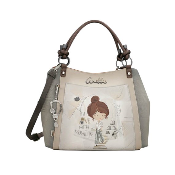 ANEKKE Mala de Senhora Asas Curtas Sophia Bege/Prata | Ref. 280.42801-146