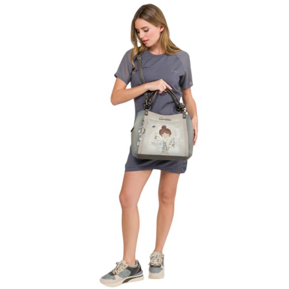 ANEKKE Mala de Senhora Asas Curtas Sophia Bege/Prata | Ref. 280.42801-146