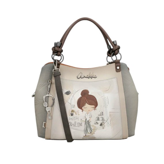 ANEKKE Mala de Senhora Asas Curtas Sophia Bege/Prata | Ref. 280.42801-146