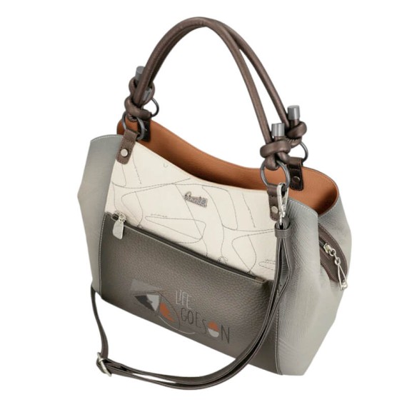 ANEKKE Mala de Senhora Asas Curtas Sophia Bege/Prata | Ref. 280.42801-146