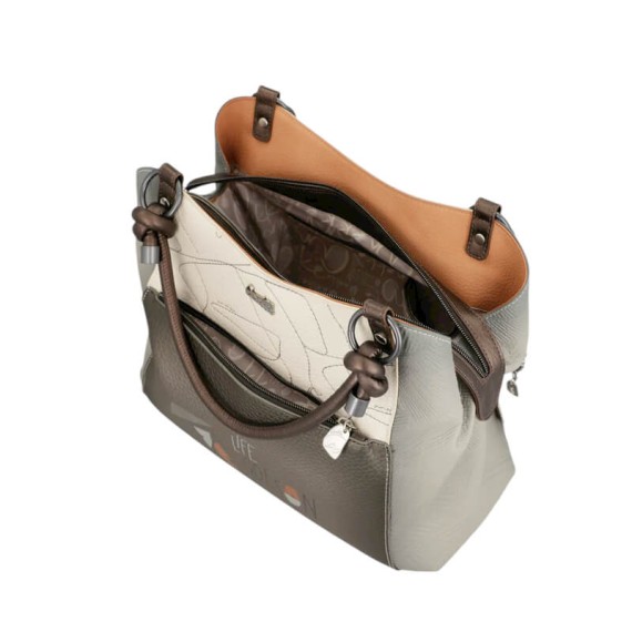 ANEKKE Mala de Senhora Asas Curtas Sophia Bege/Prata | Ref. 280.42801-146