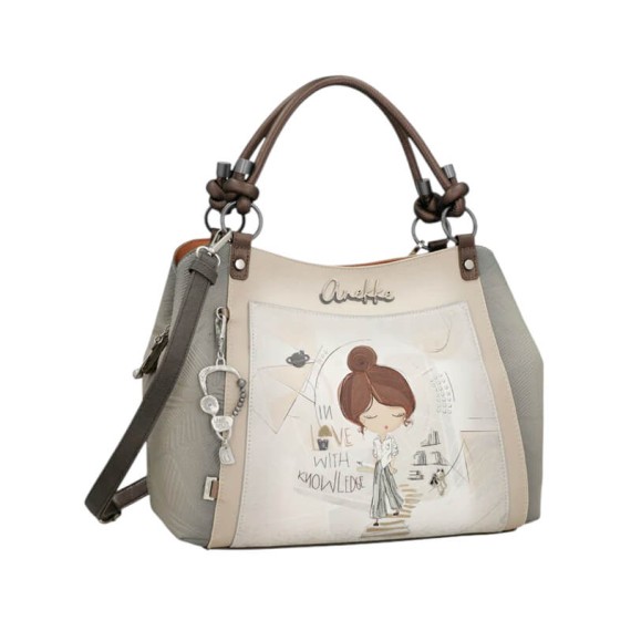 ANEKKE Mala de Senhora Asas Curtas Sophia Bege/Prata | Ref. 280.42801-146