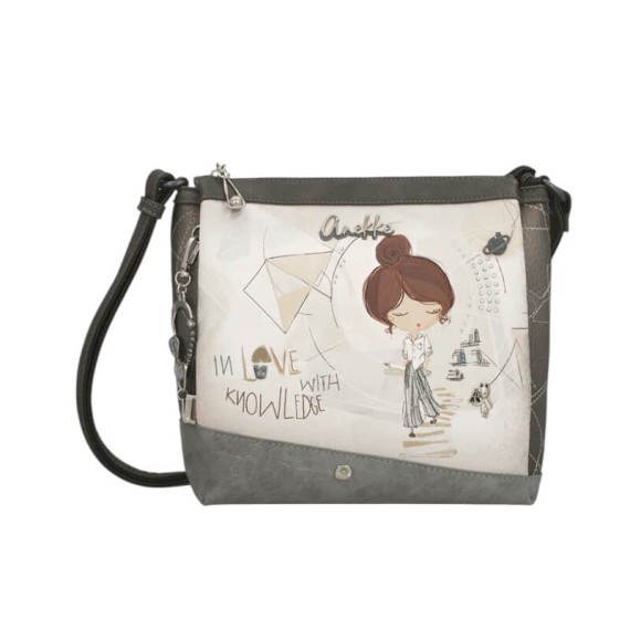 ANEKKE Mala de Tiracolo 3 Compartimentos Sophia Bege/Prata | Ref. 280.42803-039