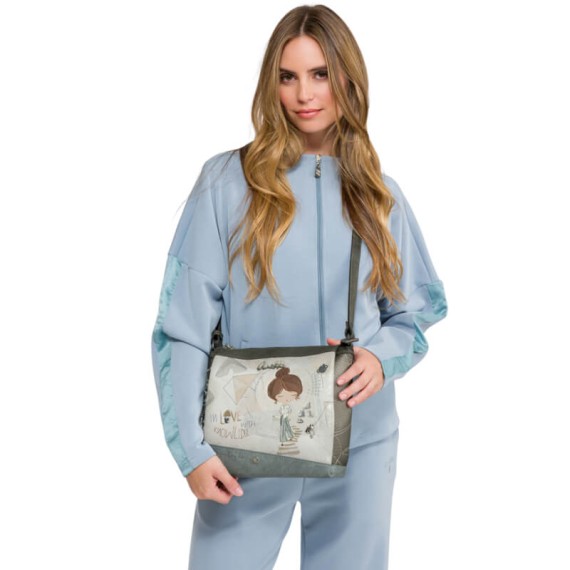 ANEKKE Mala de Tiracolo 3 Compartimentos Sophia Bege/Prata | Ref. 280.42803-039