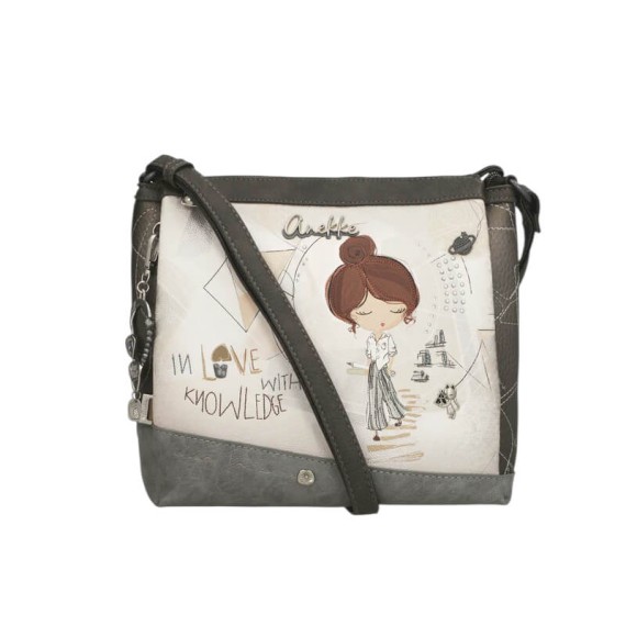 ANEKKE Mala de Tiracolo 3 Compartimentos Sophia Bege/Prata | Ref. 280.42803-039