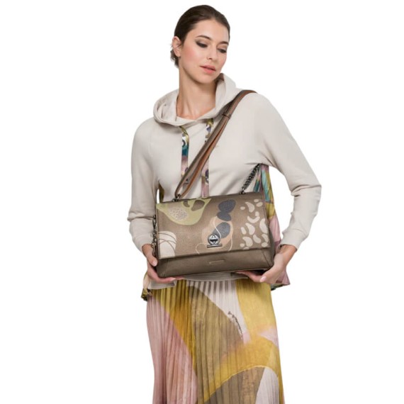 ANEKKE Mala de Tiracolo c/ Aba Gaia Castanho Metálico | Ref. 280.42873-567